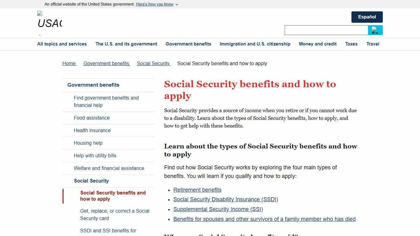 Social Security benefits and how to apply USAGov